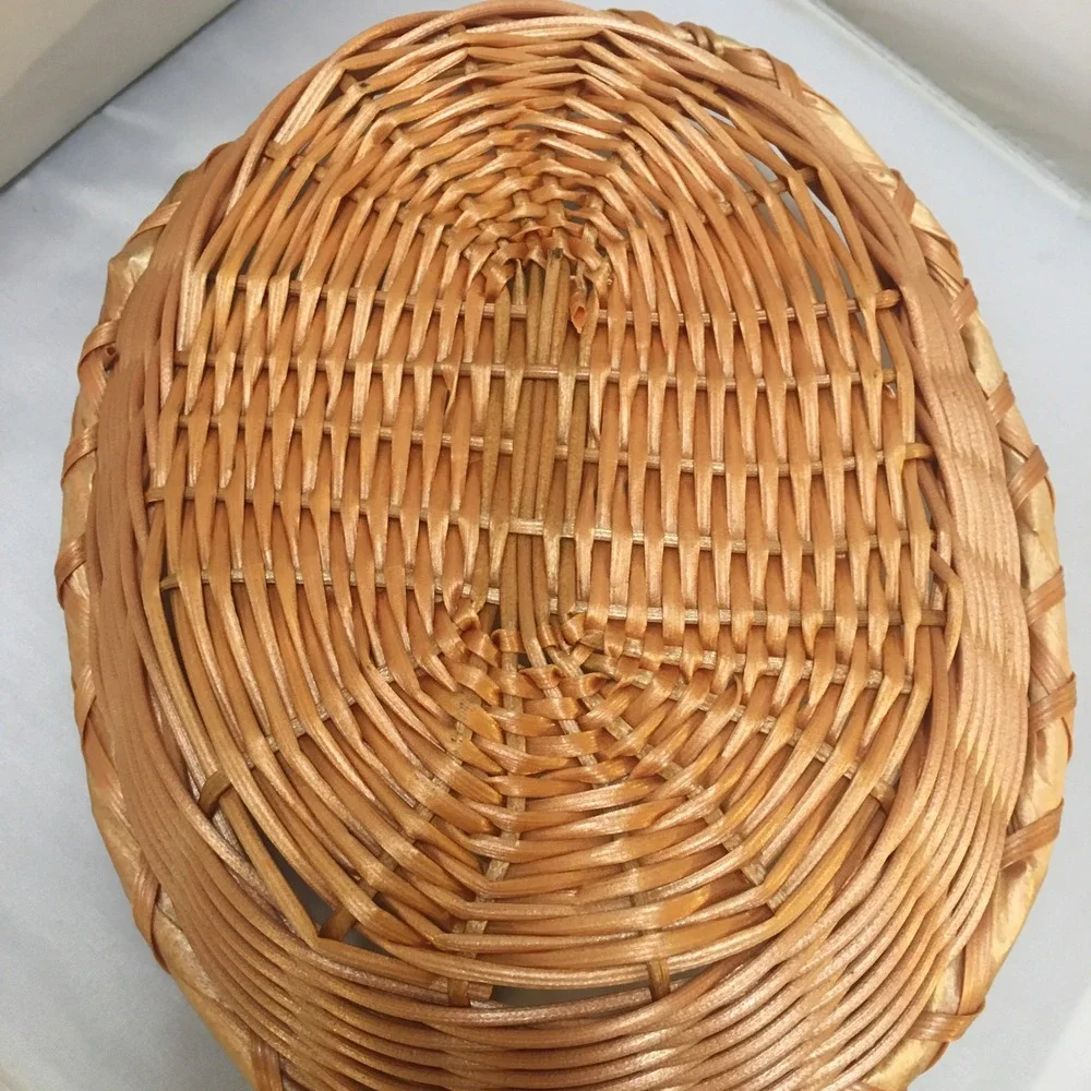 Wicker Oval Serving Basket Tray Unisex Medium Tan Woven Boho Decor Dual Handles
